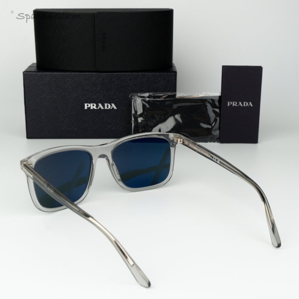 BRAND NEW Prada Women Sunglasses Grey Crystal Blue Rectangle PR18WS U430A9 - Picture 9 of 11